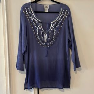 NWOT-XL-Purple ombré Embellished 3/4 sleeve cotton tunic top